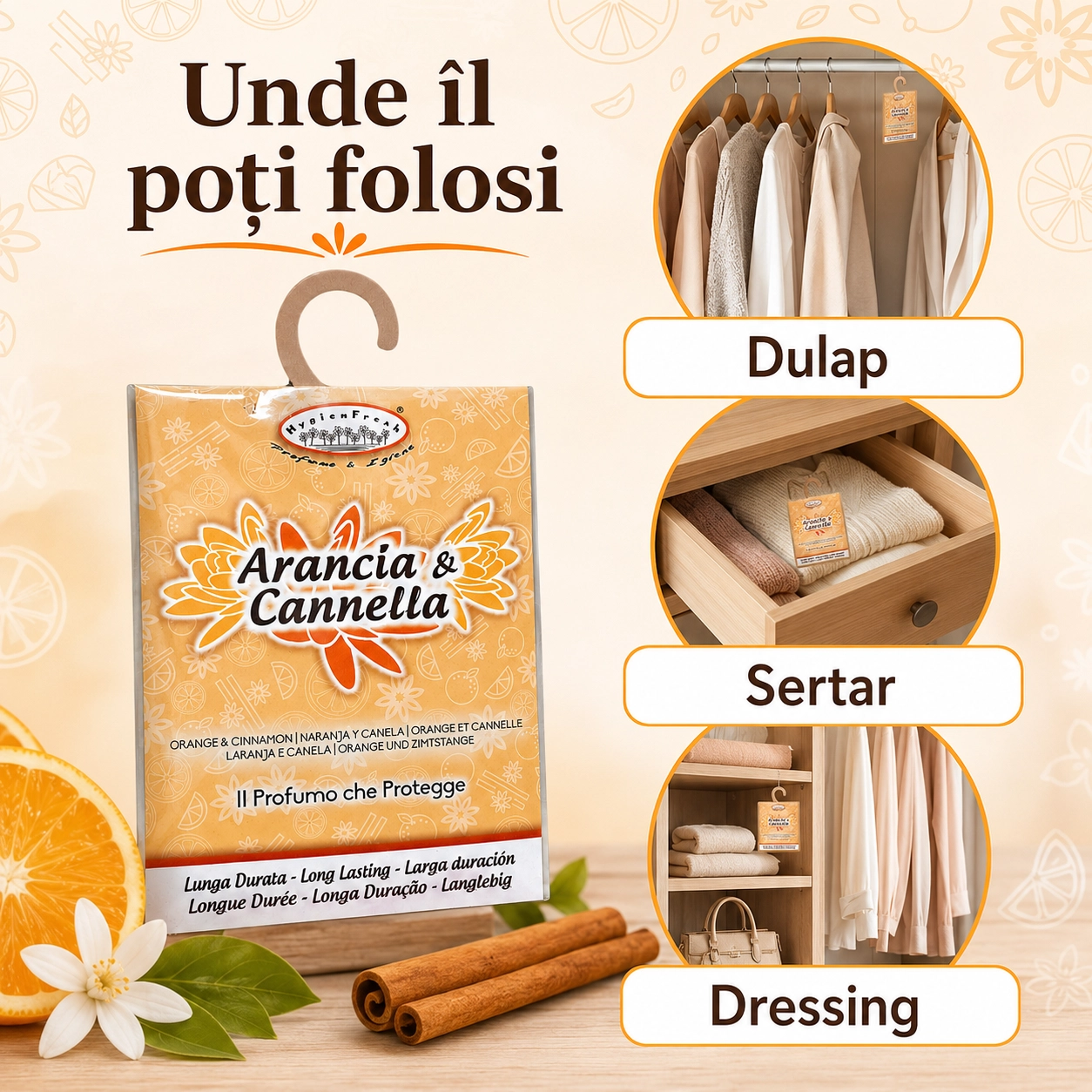 Săculeț parfumat cu agățătoare Portocală și Scorțișoară
