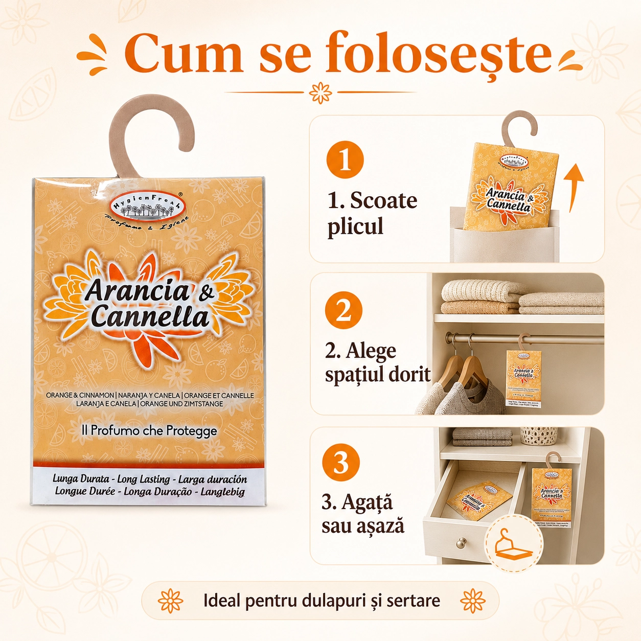 Săculeț parfumat cu agățătoare Portocală și Scorțișoară