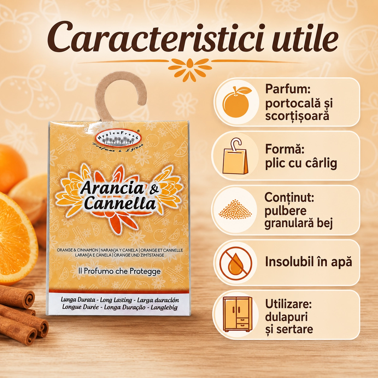 Săculeț parfumat cu agățătoare Portocală și Scorțișoară