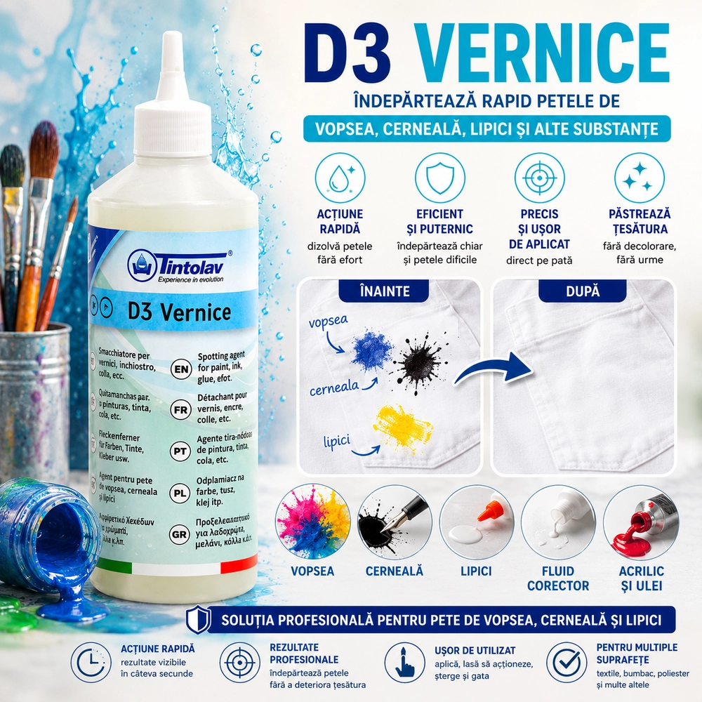 D3 - Soluție Profesionala pentru pete de vopsea 500 ml