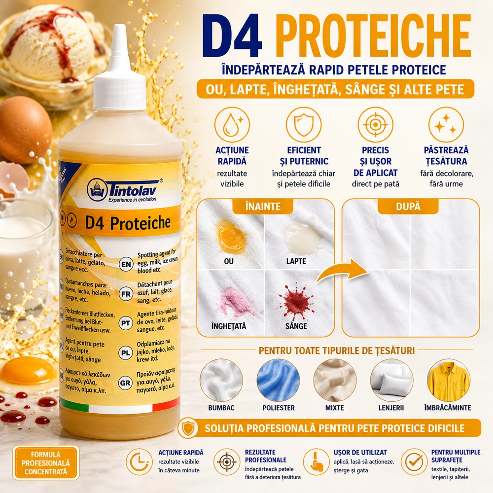 D4 - Soluție Profesionala pentru pete proteice 500 ml